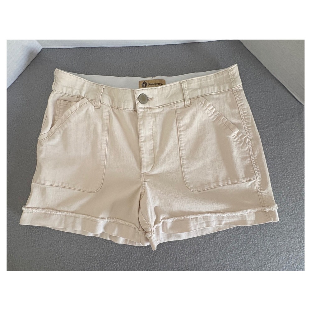 Democracy Women Denim Shorts Ab Technology Size 16 Cream Raw Hem Stretch Casual